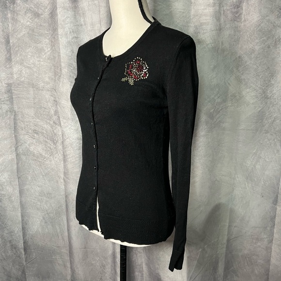 Vintage Sun Moon Star Black Lace Back Button Down Cardigan Sweater - SMALL - Picture 3 of 11